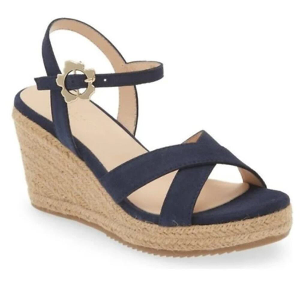 Ted Baker Taymii Wedge Espadrille Sandal Blue 39.5 (US 9) NWOB Open Toe Flower